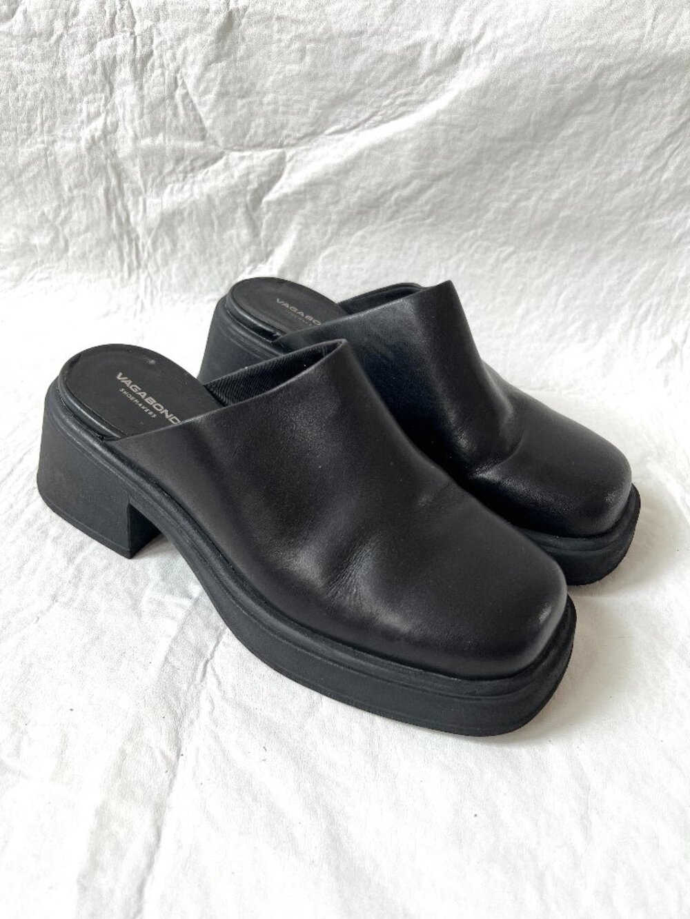 Vagabond Shoemakers shoes mule womens 7 slip on black leather chunky block heel